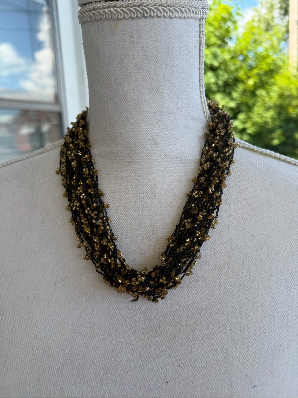 Multi-Strand Black and Gold Beaded Necklace - Women Jewelry